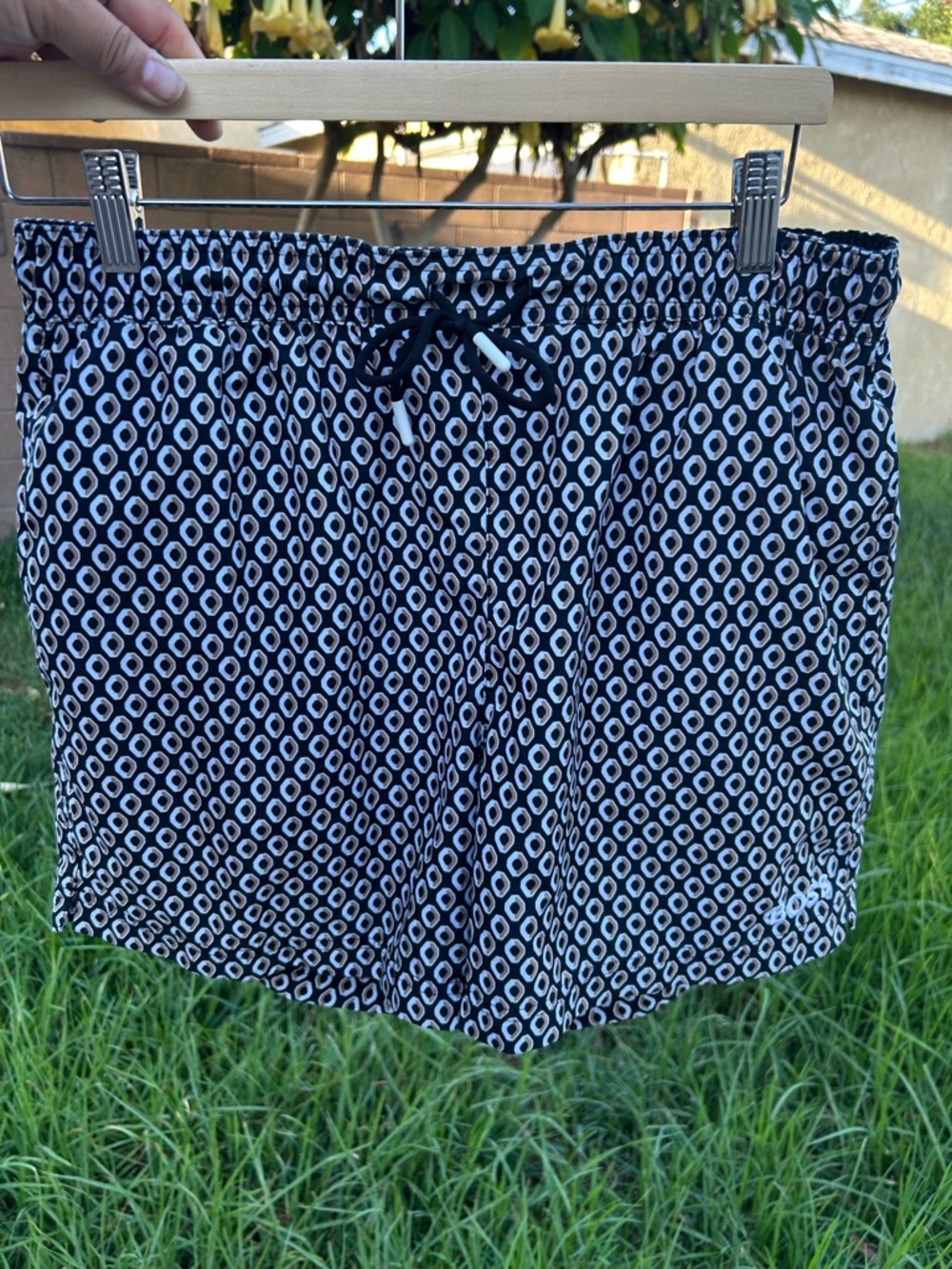 Boss Black & White Geometric Drawstring Shorts